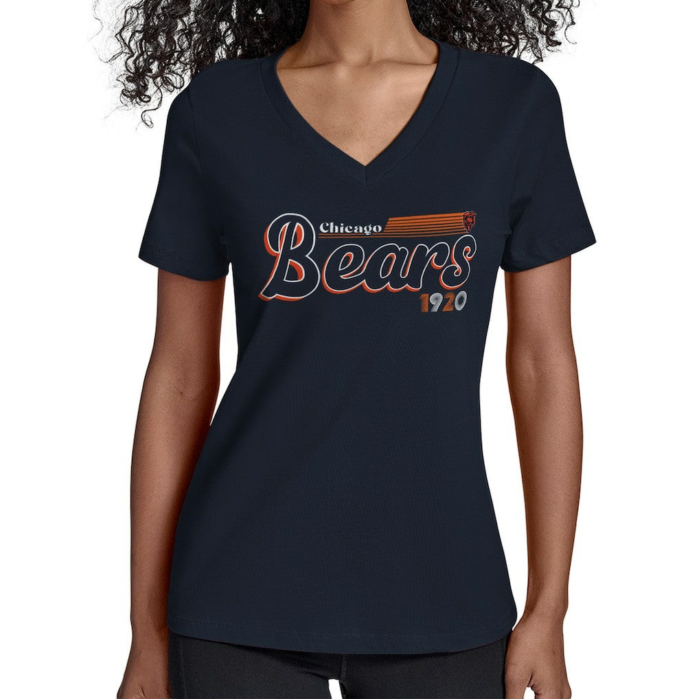 Chicago Bears Starter Women's Groovy Script V-Neck T-Shirt - Navy - NFL