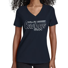 Dallas Cowboys Starter Women's Groovy Script V-Neck T-Shirt - Navy - NFL
