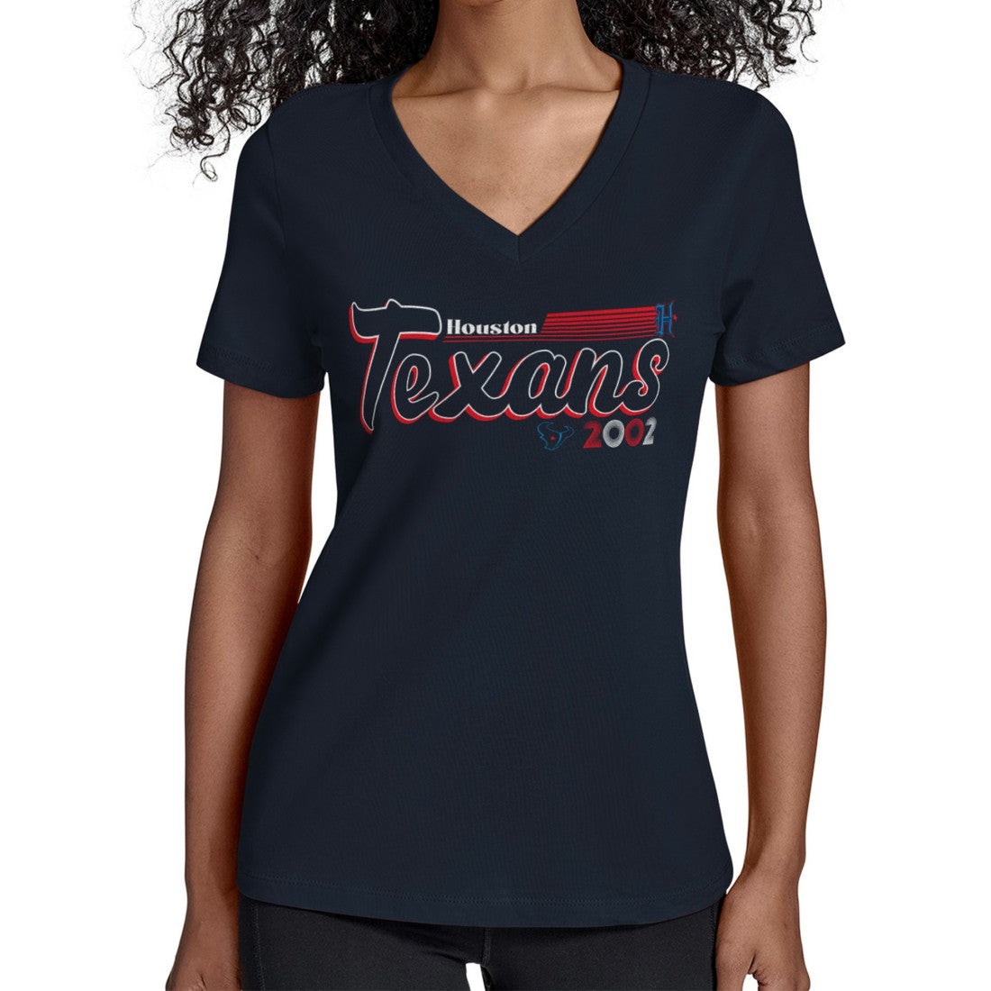 Houston Texans Starter Women's Groovy Script V-Neck T-Shirt - Navy - NFL