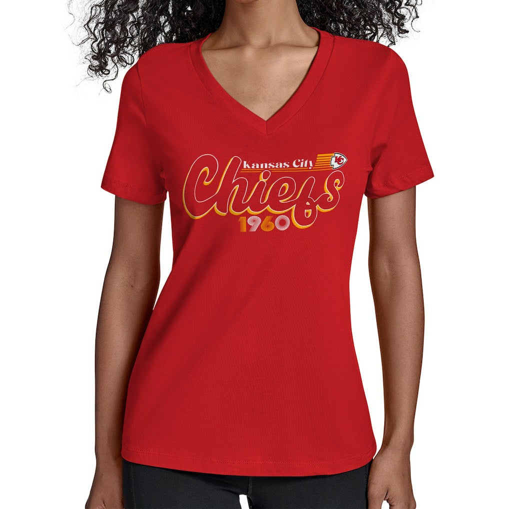Kansas City Chiefs Starter Women's Groovy Script V-Neck T-Shirt - Red - NFL