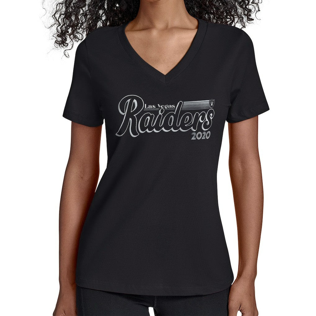 Las Vegas Raiders Starter Women's Groovy Script V-Neck T-Shirt - Black - NFL