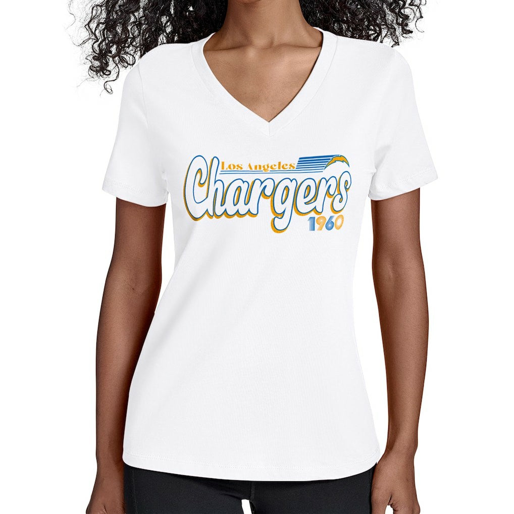 Los Angeles Chargers Starter Women's Groovy Script V-Neck T-Shirt - White - NFL