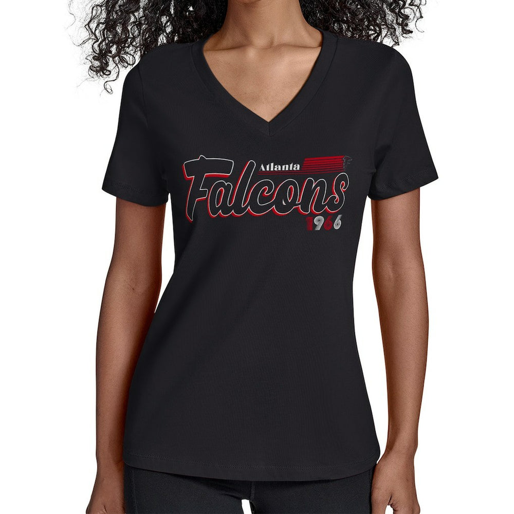 Atlanta Falcons Starter Women's Groovy Script V-Neck T-Shirt - Black - NFL
