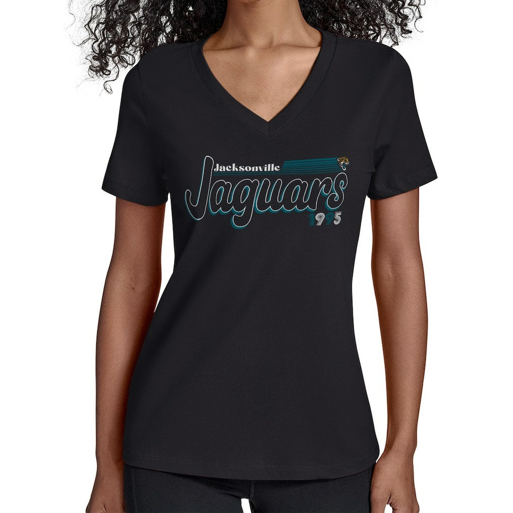 Jacksonville Jaguars Starter Women's Groovy Script V-Neck T-Shirt - Black - NFL