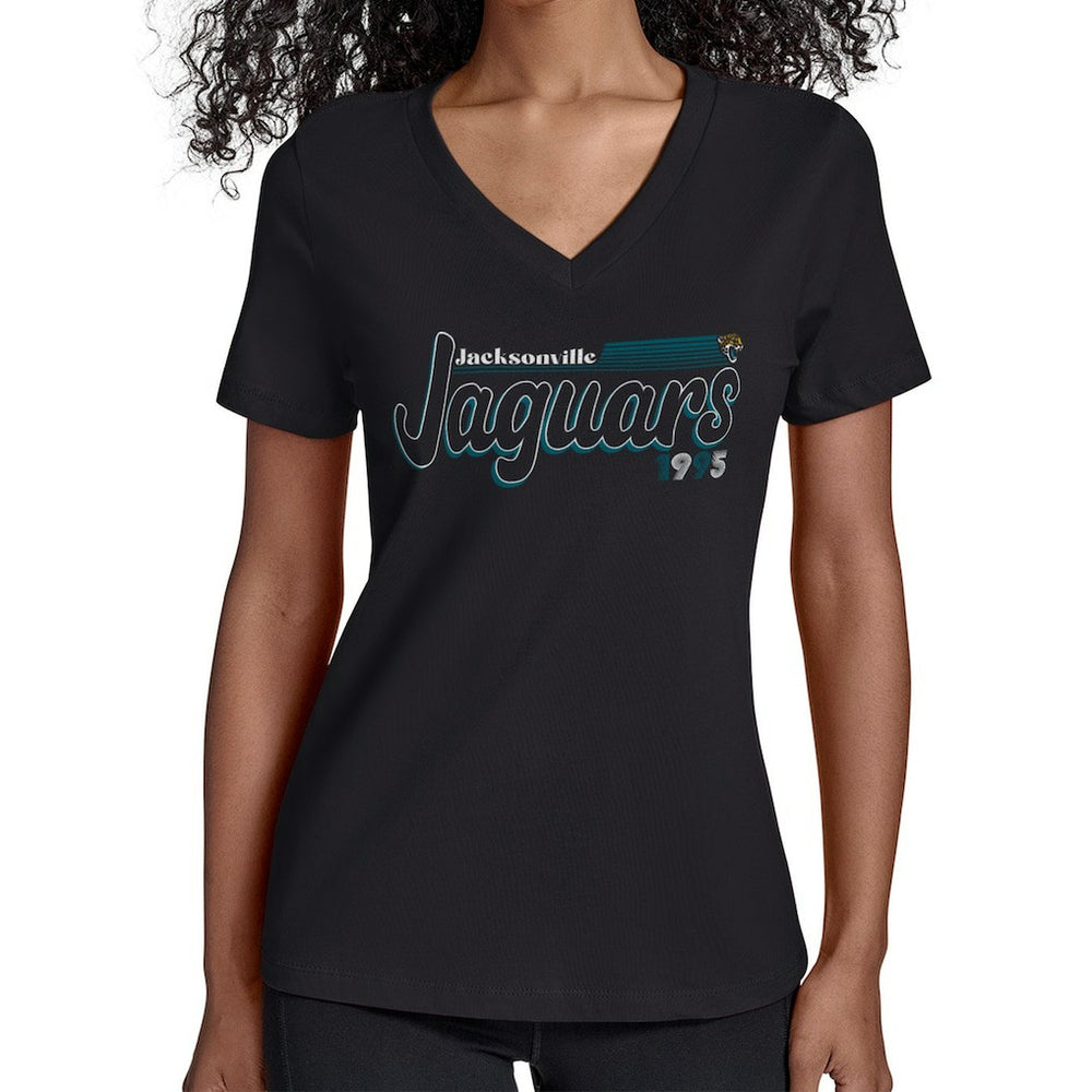 Jacksonville Jaguars Starter Women's Groovy Script V-Neck T-Shirt - Black - NFL