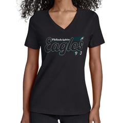 Philadelphia Eagles Starter Women's Groovy Script V-Neck T-Shirt - Black - NFL
