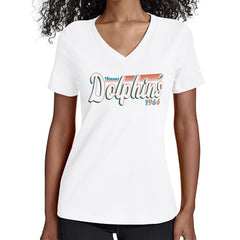 Miami Dolphins Starter Women's Groovy Script V-Neck T-Shirt - White - NFL
