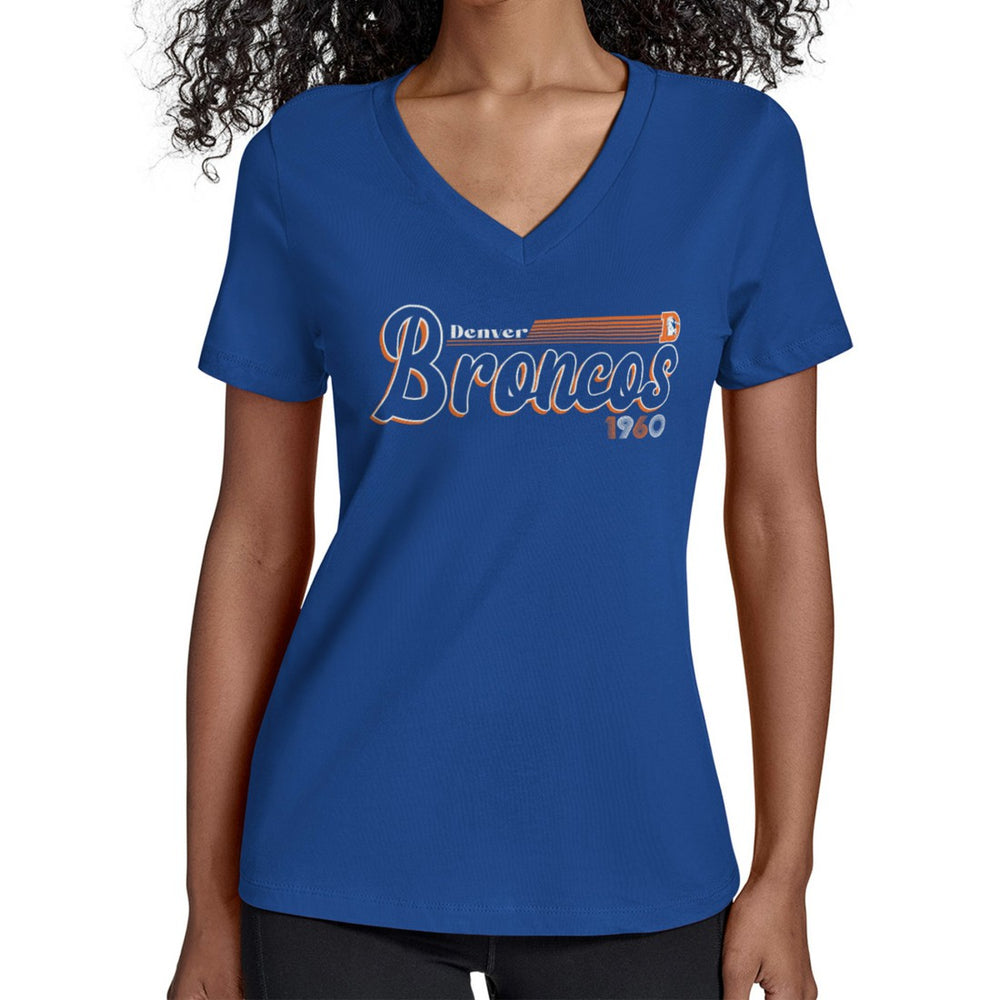 Denver Broncos Starter Women's Throwback Groovy Script V-Neck T-Shirt - Royal - NFL
