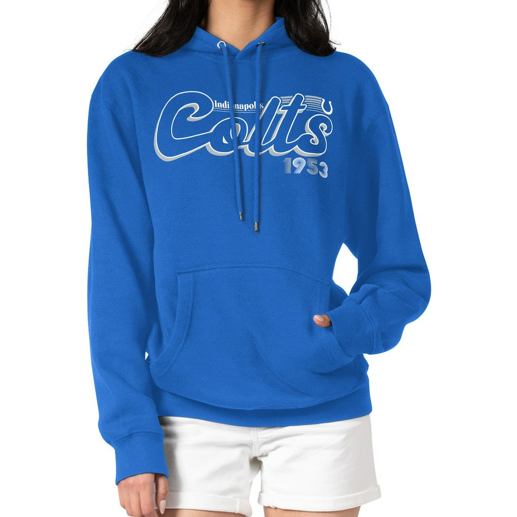 Indianapolis Colts Starter Women's Groovy Script Pullover Hoodie - Royal - NFL