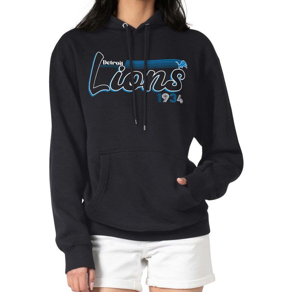 Detroit Lions Starter Women's Groovy Script Pullover Hoodie - Black - NFL
