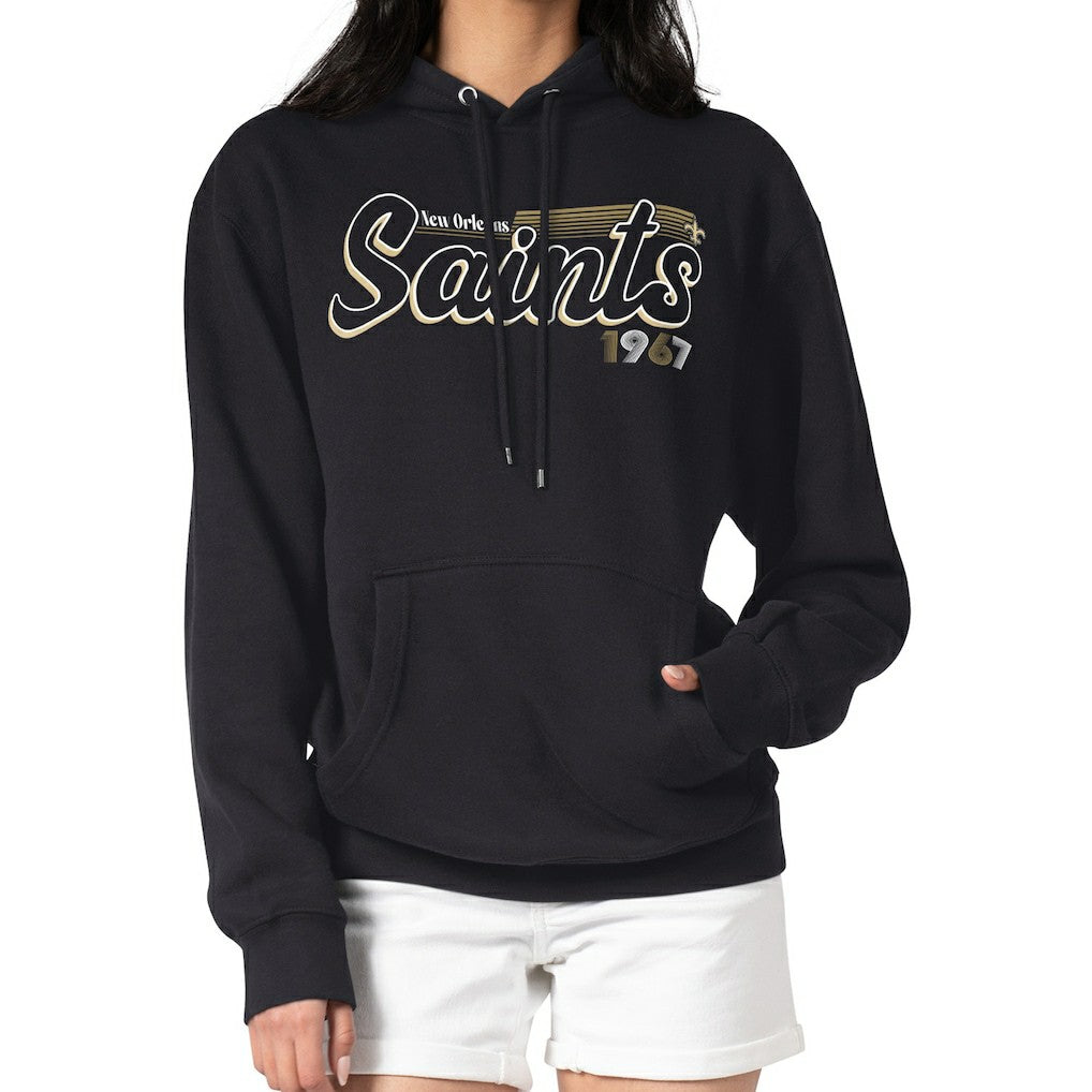 New Orleans Saints Starter Women's Groovy Script Pullover Hoodie - Black - NFL