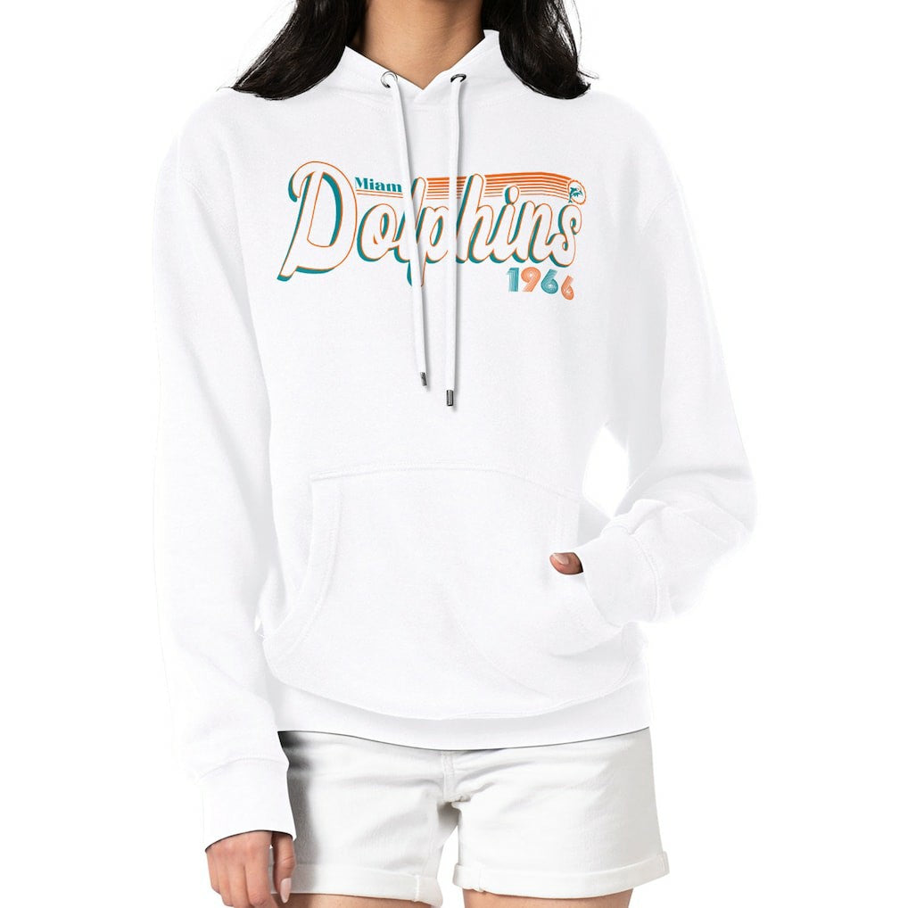 Miami Dolphins Starter Women's Throwback Groovy Script Pullover Hoodie - White - NFL