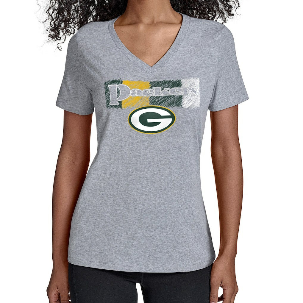 Green Bay Packers Starter Women's Color Shading V-Neck T-Shirt - Gray - NFL