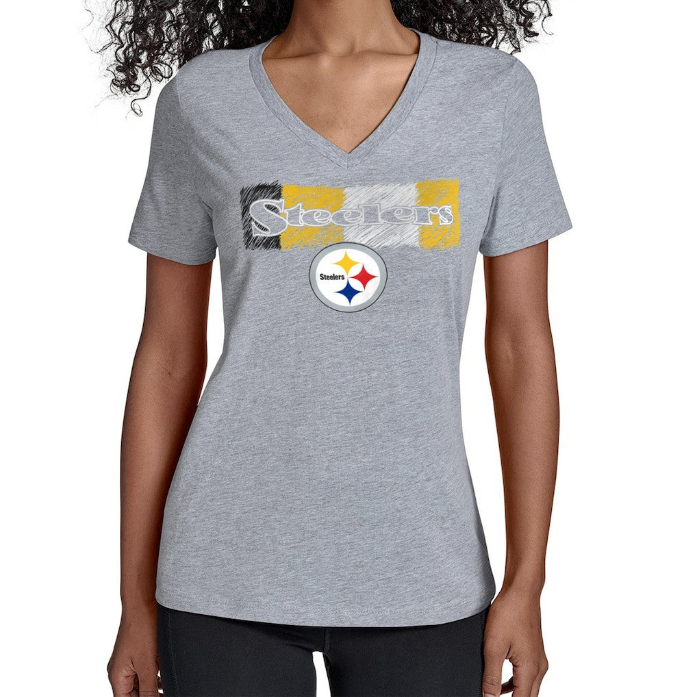 Pittsburgh Steelers Starter Women's Color Shading V-Neck T-Shirt - Gray - NFL