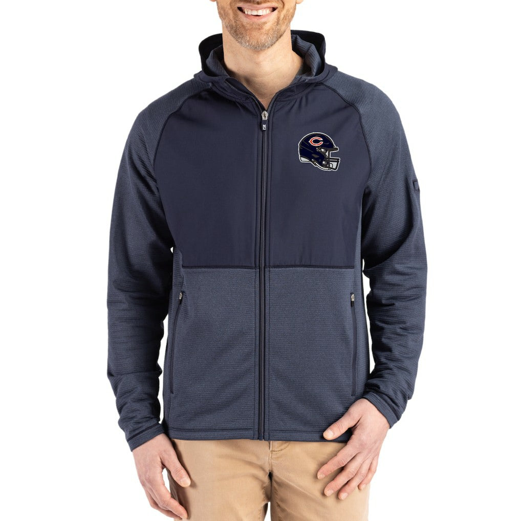 Chicago Bears Cutter & Buck Peshastin Eco Fleece Recycled Raglan Full-Zip Tri-Blend Hybrid Jacket - Heather Navy - NFL