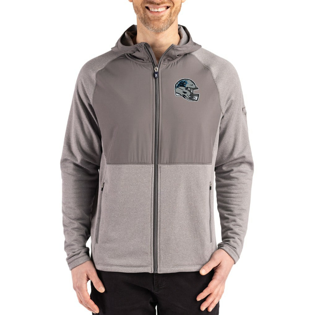 Carolina Panthers Cutter & Buck Peshastin Eco Fleece Recycled Raglan Full-Zip Tri-Blend Hybrid Jacket - Heather Gray - NFL