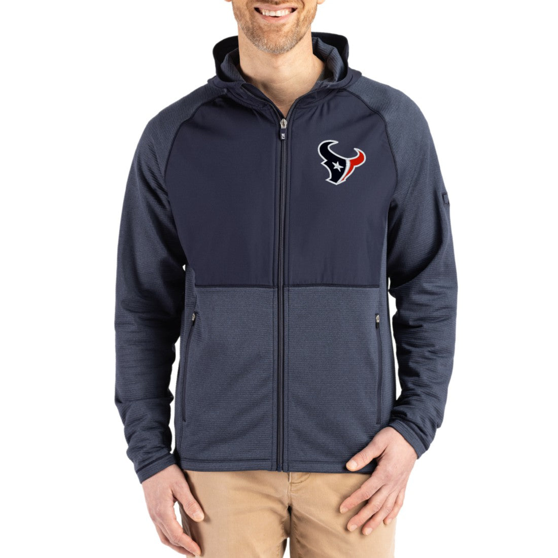 Houston Texans Cutter & Buck Peshastin Eco Fleece Recycled Raglan Full-Zip Tri-Blend Hybrid Jacket - Heather Navy - NFL
