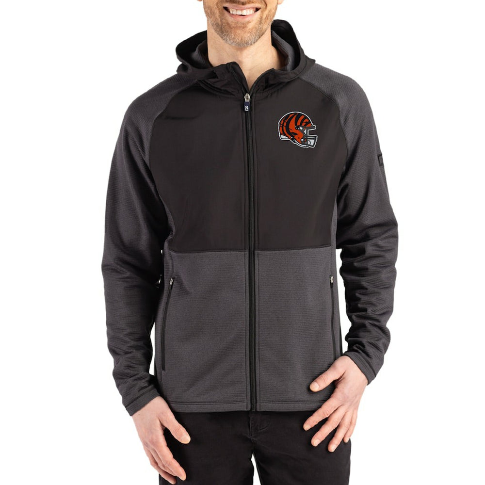 Cincinnati Bengals Cutter & Buck Peshastin Eco Fleece Recycled Raglan Full-Zip Tri-Blend Hybrid Jacket - Heather Black - NFL