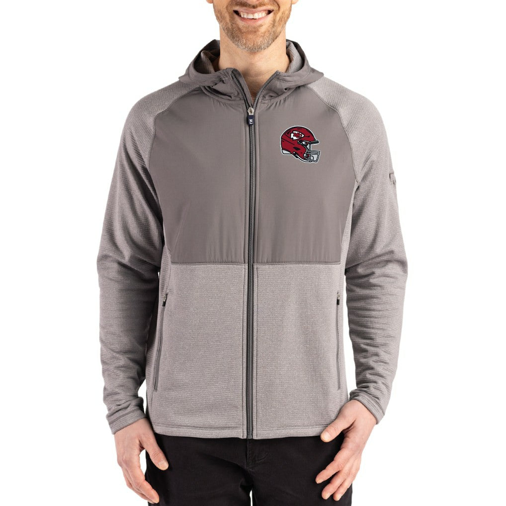 Kansas City Chiefs Cutter & Buck Peshastin Eco Fleece Recycled Raglan Full-Zip Tri-Blend Hybrid Jacket - Heather Gray - NFL