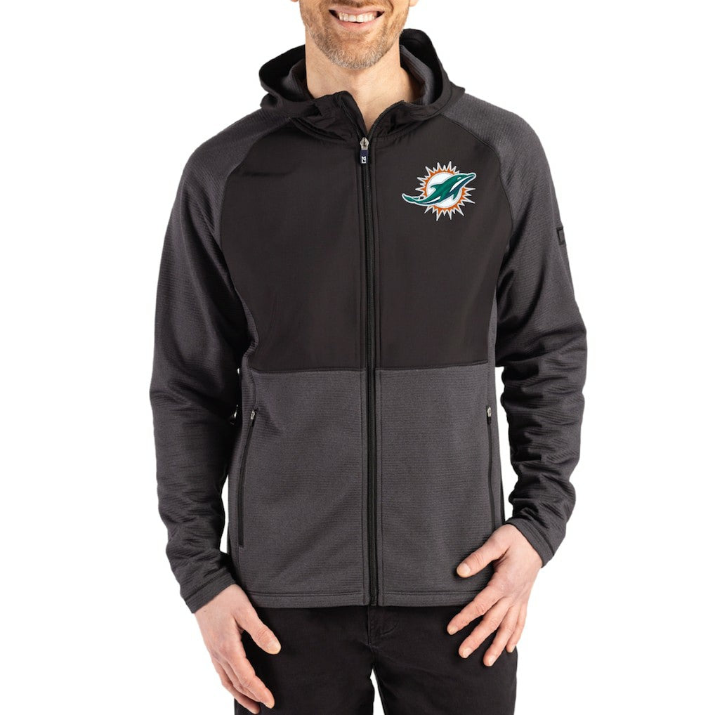 Miami Dolphins Cutter & Buck Peshastin Eco Fleece Recycled Raglan Full-Zip Tri-Blend Hybrid Jacket - Heather Black - NFL
