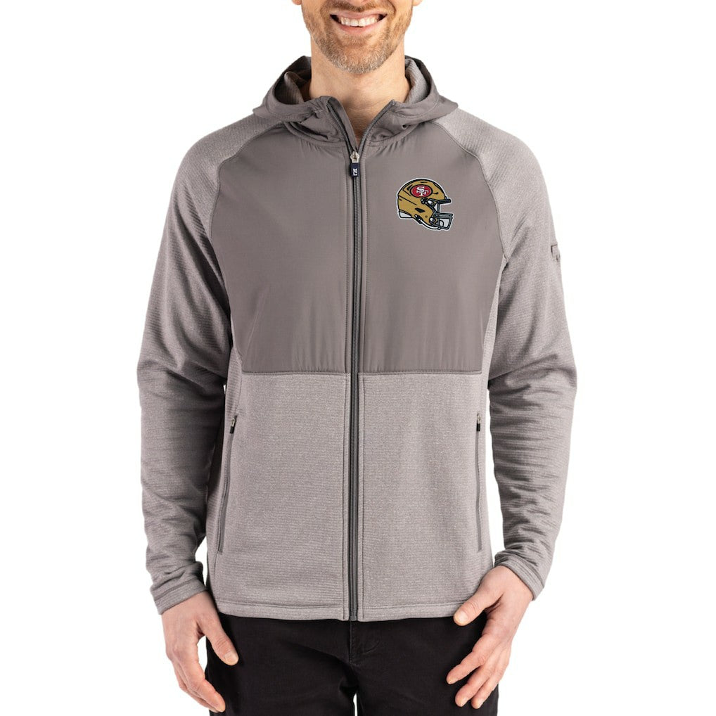 San Francisco 49ers Cutter & Buck Peshastin Eco Fleece Recycled Raglan Full-Zip Tri-Blend Hybrid Jacket - Heather Gray - NFL