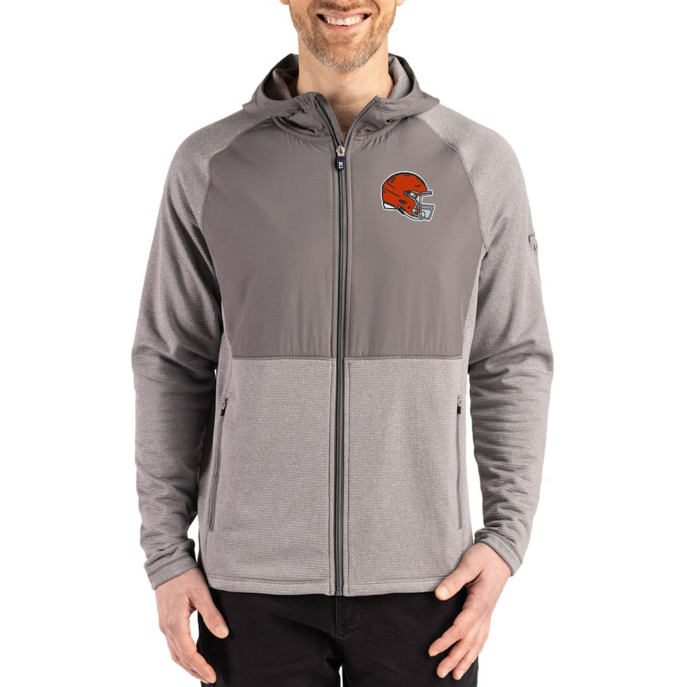 Cleveland Browns Cutter & Buck Peshastin Eco Fleece Recycled Raglan Full-Zip Tri-Blend Hybrid Jacket - Heather Gray - NFL