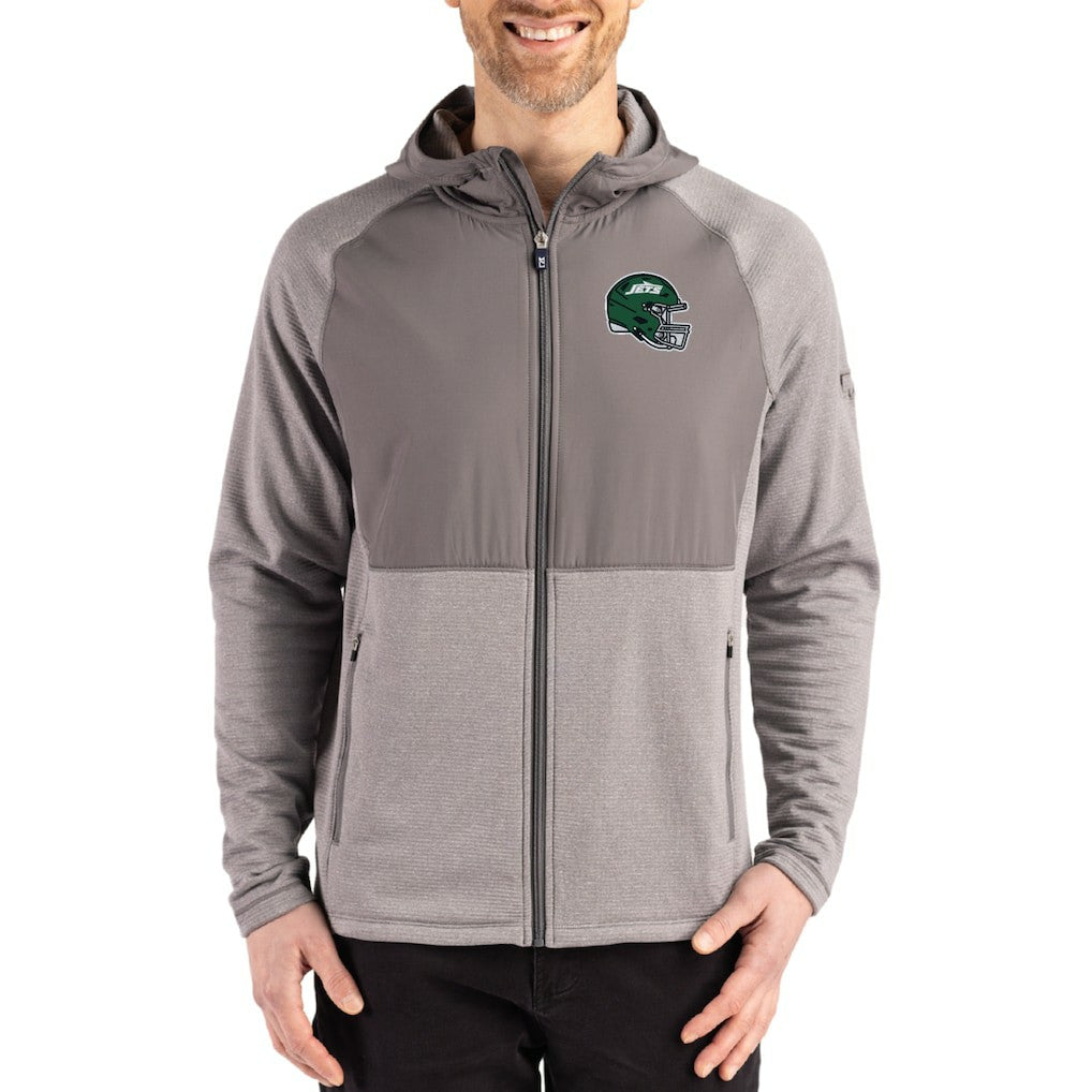 New York Jets Cutter & Buck Peshastin Eco Fleece Recycled Raglan Full-Zip Tri-Blend Hybrid Jacket - Heather Gray - NFL
