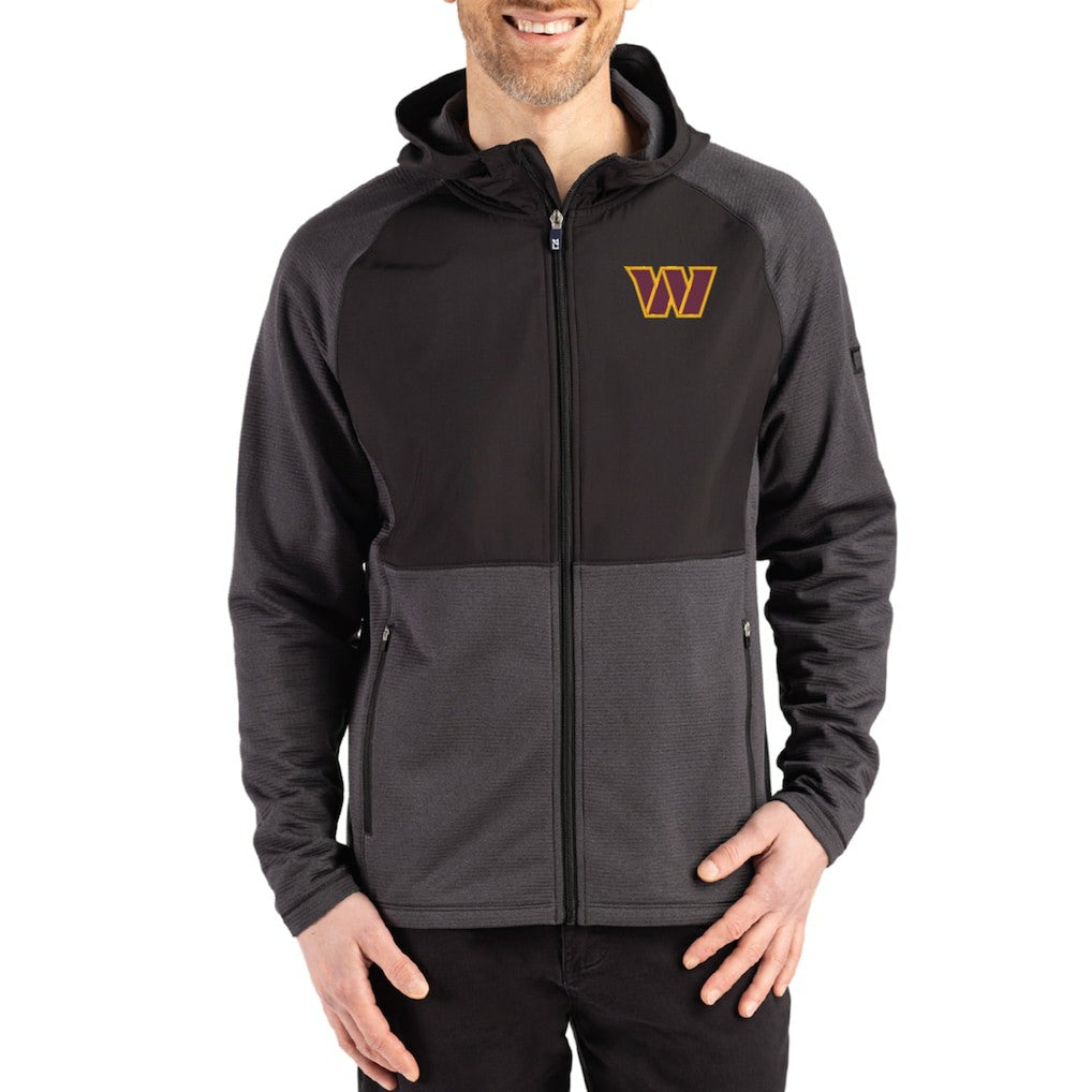 Washington Commanders Cutter & Buck Peshastin Eco Fleece Recycled Raglan Full-Zip Tri-Blend Hybrid Jacket - Heather Black - NFL