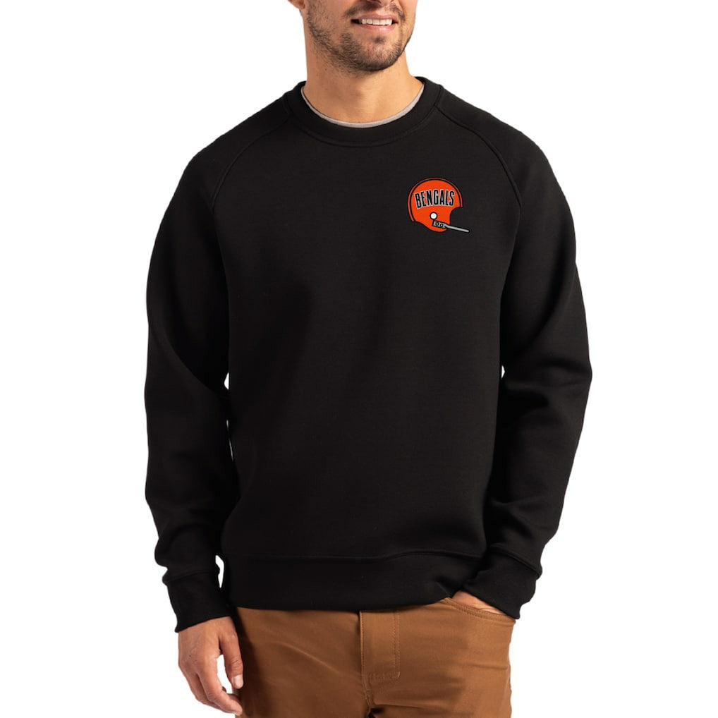 Cincinnati Bengals Cutter & Buck Throwback Roam Recycled Raglan Pullover Sweatshirt - Black - NFL