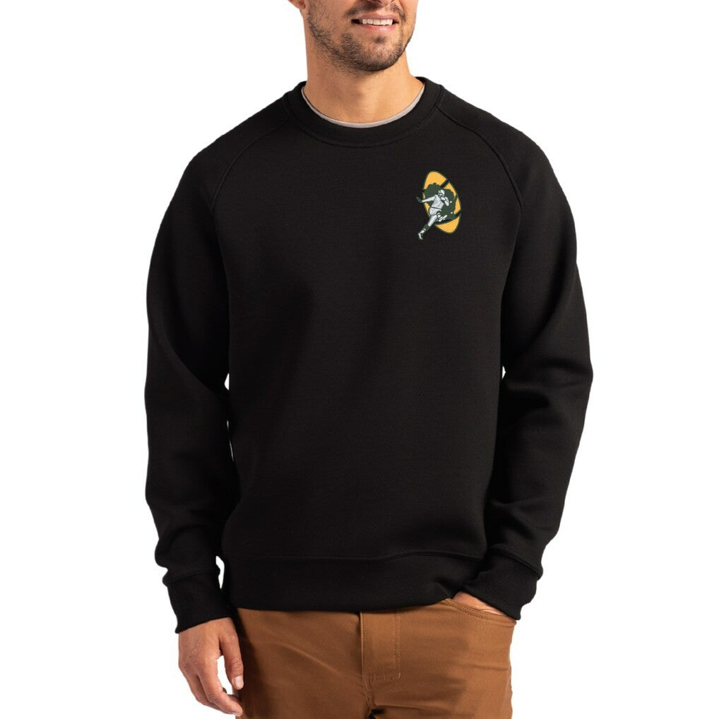 Green Bay Packers Cutter & Buck Throwback Roam Recycled Raglan Pullover Sweatshirt - Black - NFL