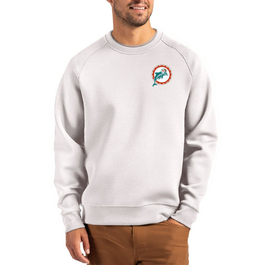 Miami Dolphins Cutter & Buck Throwback Roam Recycled Raglan Pullover Sweatshirt - Gray - NFL