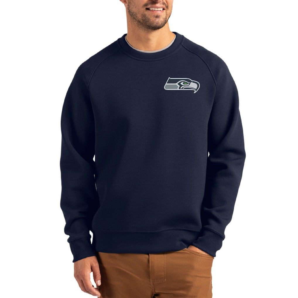 Seattle Seahawks Cutter & Buck Primary Logo Roam Recycled Raglan Pullover Sweatshirt - College Navy - NFL