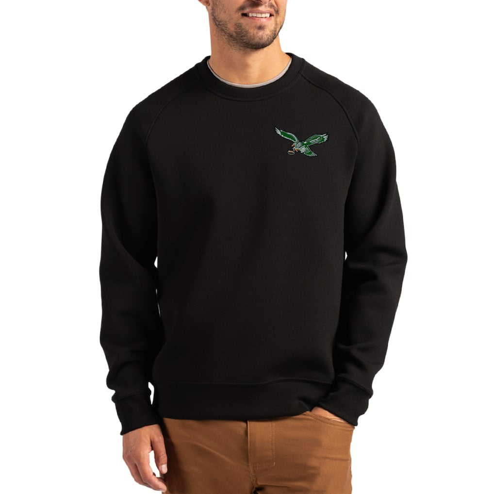 Philadelphia Eagles Cutter & Buck Throwback Roam Recycled Raglan Pullover Sweatshirt - Black - NFL