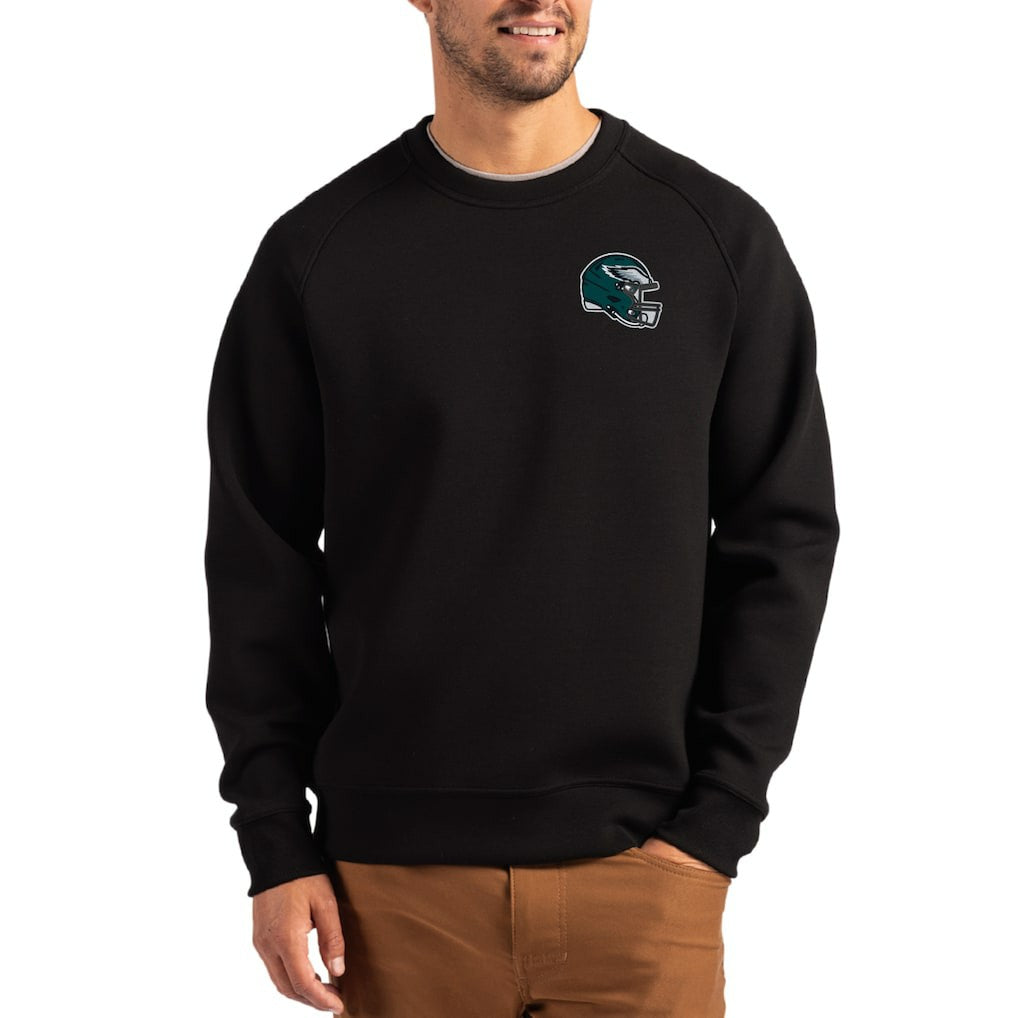 Philadelphia Eagles Cutter & Buck Helmet Roam Recycled Raglan Pullover Sweatshirt - Black - NFL