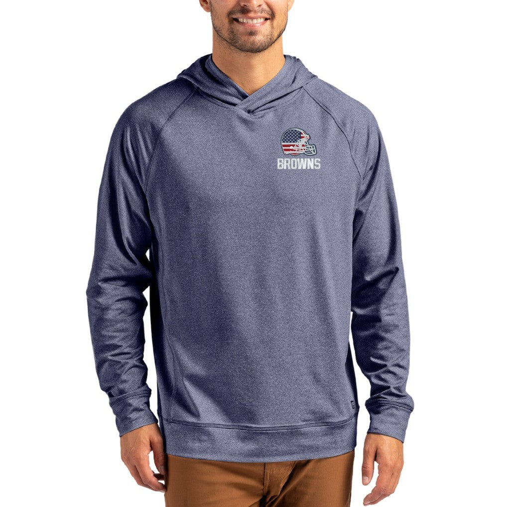 Cleveland Browns Cutter & Buck Adapt Americana Knit Recycled Raglan Pullover Hoodie - Heather Navy - NFL