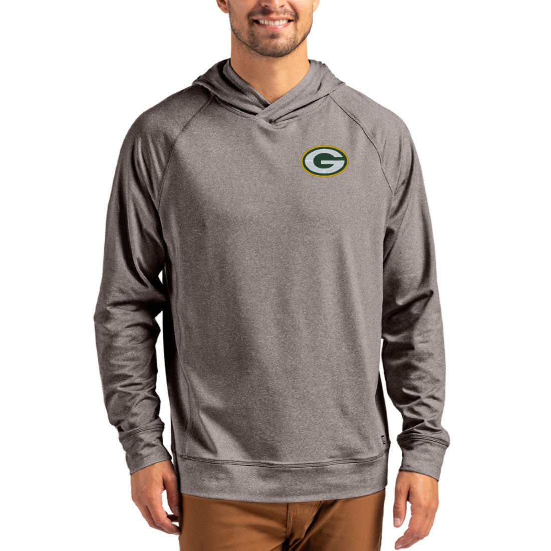 Green Bay Packers Cutter & Buck Adapt Knit Recycled Raglan Pullover Hoodie - Heather Gray - NFL