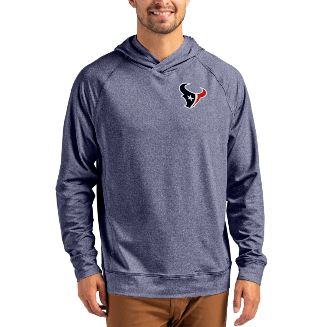 Houston Texans Cutter & Buck Adapt Knit Recycled Raglan Pullover Hoodie - Heather Navy - NFL