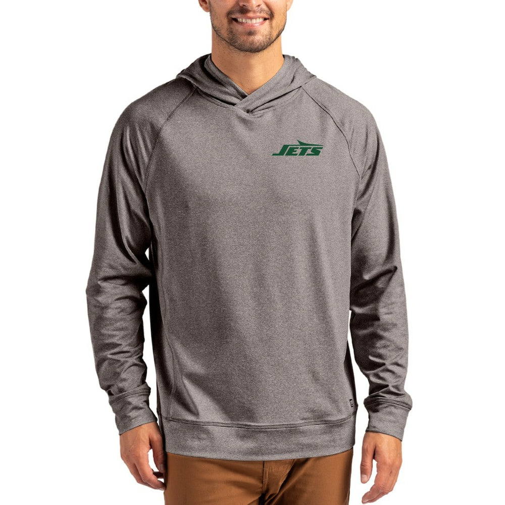 New York Jets Cutter & Buck Adapt Knit Recycled Raglan Pullover Hoodie - Heather Gray - NFL