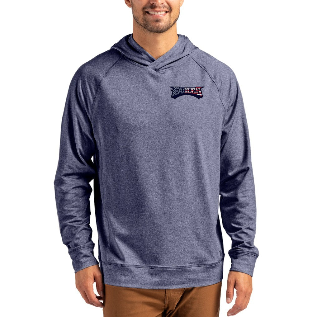Philadelphia Eagles Cutter & Buck Adapt Americana Knit Recycled Raglan Pullover Hoodie - Heather Navy - NFL