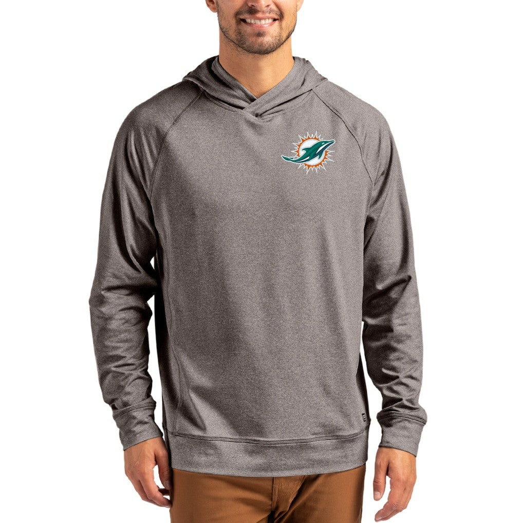 Miami Dolphins Cutter & Buck Adapt Historic Knit Recycled Raglan Pullover Hoodie - Heather Gray - NFL