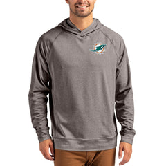 Miami Dolphins Cutter & Buck Adapt Historic Knit Recycled Raglan Pullover Hoodie - Heather Gray - NFL