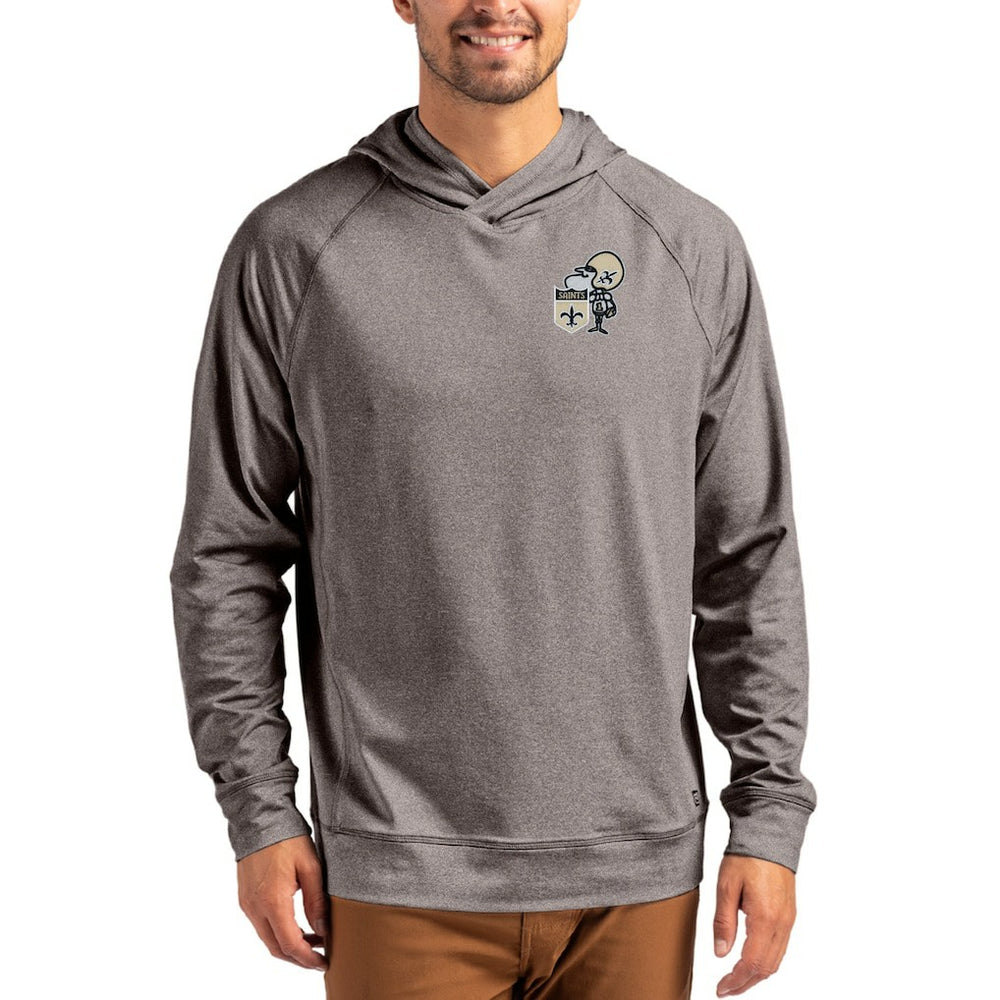 New Orleans Saints Cutter & Buck Adapt Historic Knit Recycled Raglan Pullover Hoodie - Heather Gray - NFL