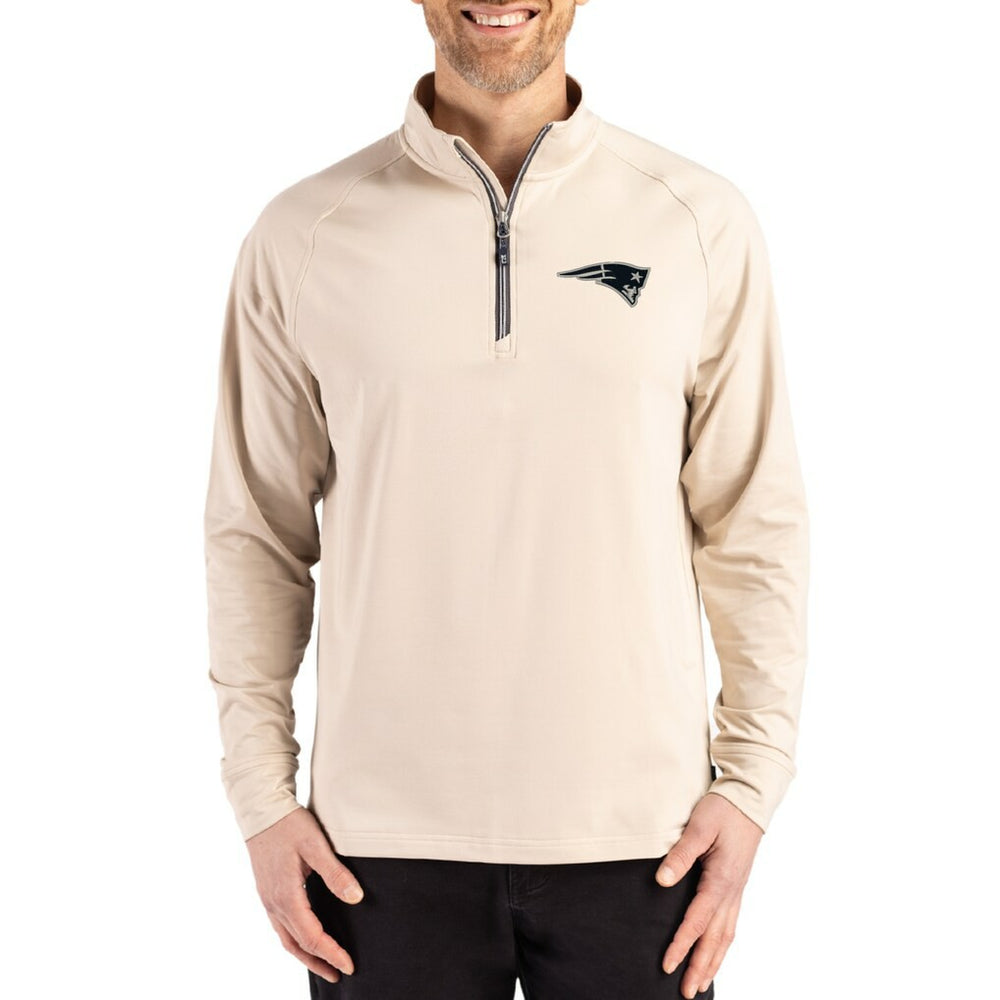 New England Patriots Cutter & Buck Adapt Eco Knit Stretch Recycled Quarter-Zip Pullover - Tan - NFL