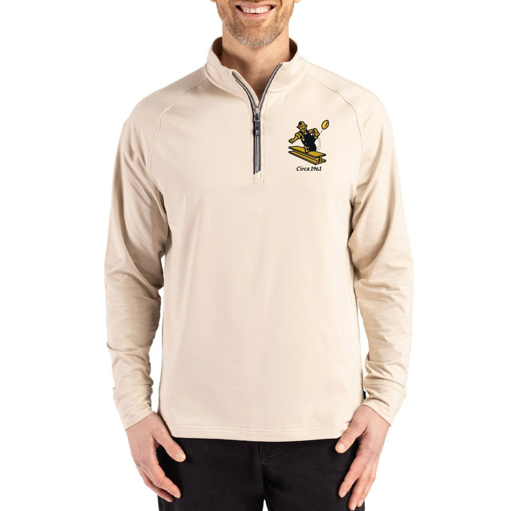 Pittsburgh Steelers Cutter & Buck Throwback Logo Adapt Eco Knit Stretch Recycled Quarter-Zip Pullover - Tan - NFL