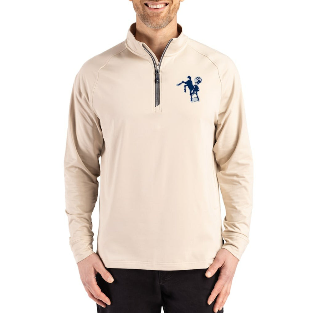 Indianapolis Colts Cutter & Buck Throwback Logo Adapt Eco Knit Stretch Recycled Quarter-Zip Pullover - Tan - NFL