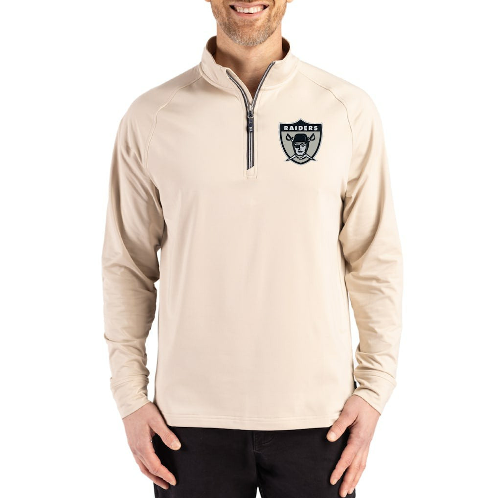 Las Vegas Raiders Cutter & Buck Adapt Eco Knit Stretch Recycled Quarter-Zip Pullover - Tan - NFL
