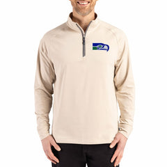 Seattle Seahawks Cutter & Buck Adapt Eco Knit Stretch Recycled Quarter-Zip Pullover - Tan - NFL