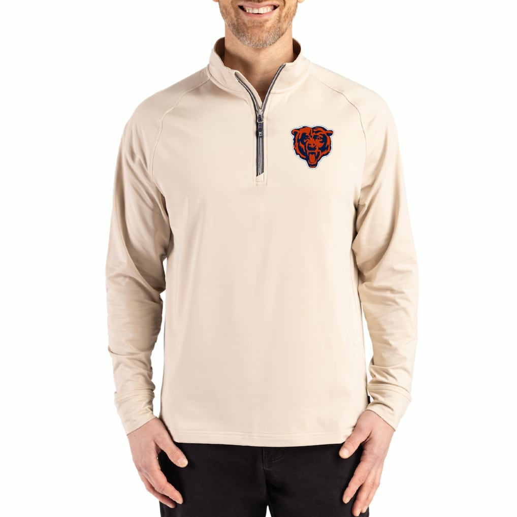 Chicago Bears Cutter & Buck Adapt Eco Knit Stretch Recycled Quarter-Zip Pullover - Tan - NFL