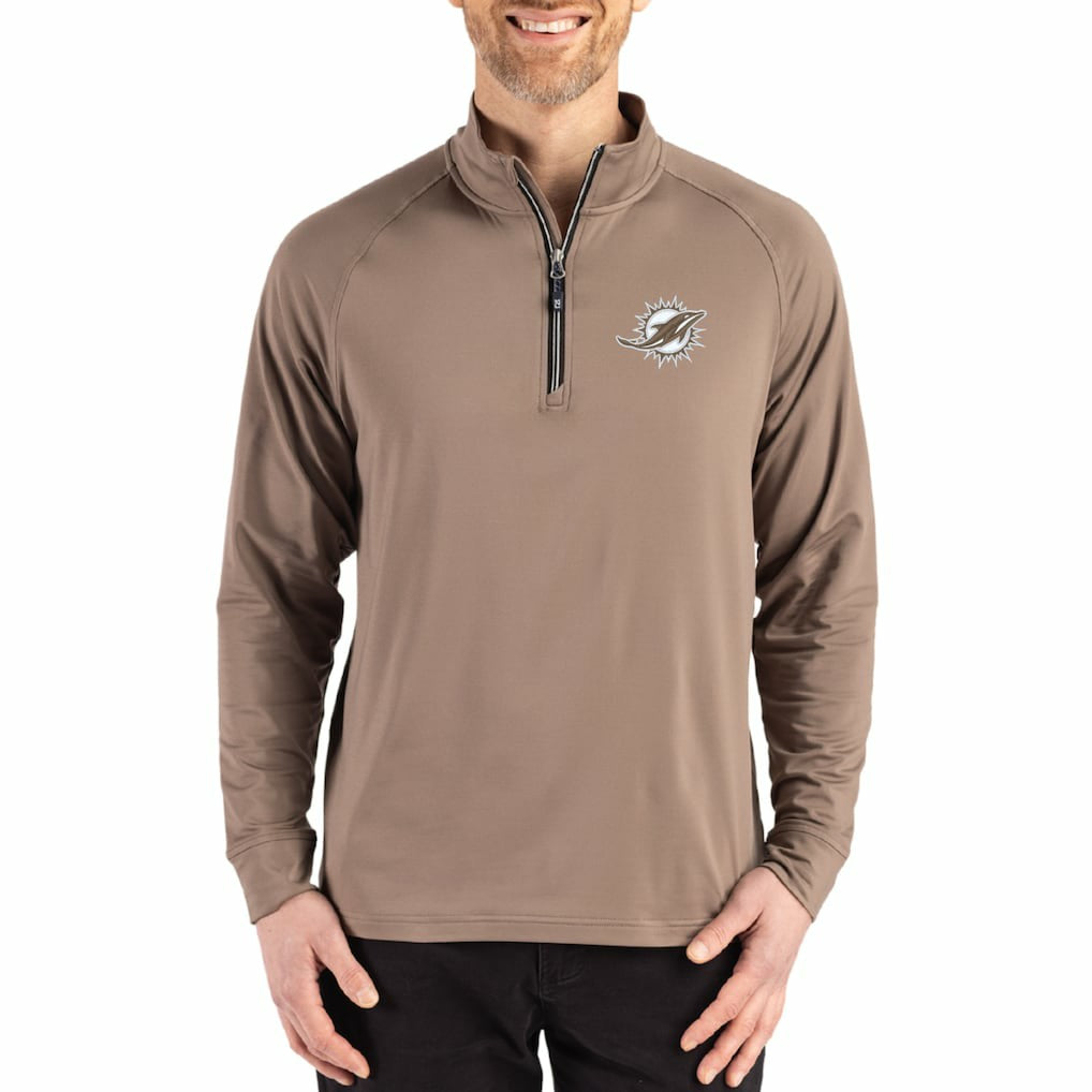 Miami Dolphins Cutter & Buck Adapt Eco Knit Stretch Recycled Quarter-Zip Pullover - Brown - NFL