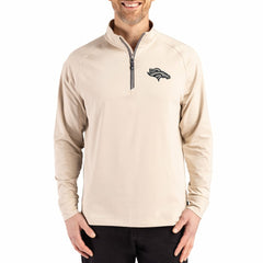 Denver Broncos Cutter & Buck Adapt Eco Knit Stretch Recycled Quarter-Zip Pullover - Tan - NFL